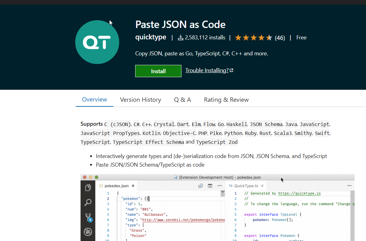 Easily Generate Type Interfaces for Multiple Languages from JSON in VS ...